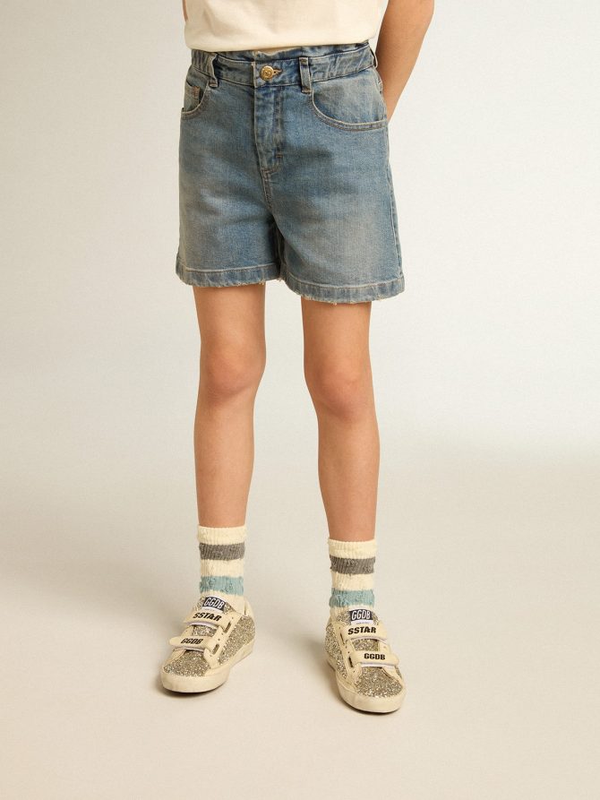 Girls’ denim shorts with distressed finish - Image 2