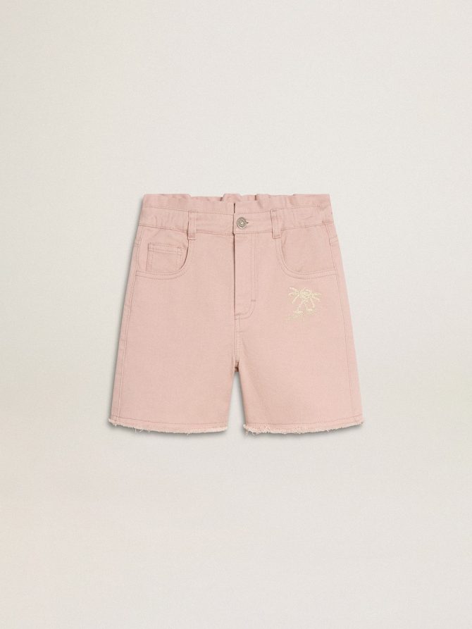 Girls’ pink cotton shorts with embroidery