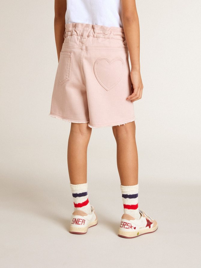 Girls’ pink cotton shorts with embroidery - Image 4