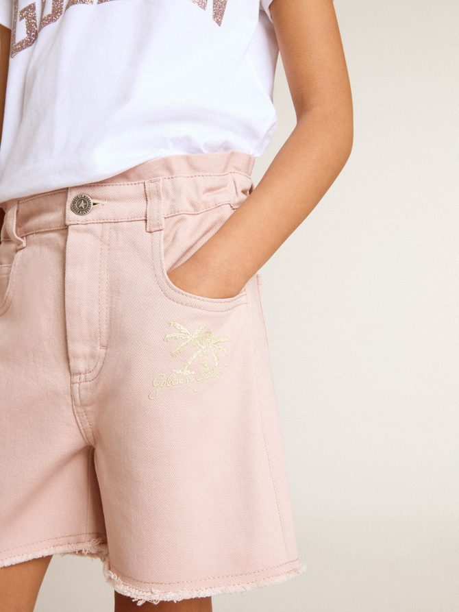 Girls’ pink cotton shorts with embroidery - Image 5