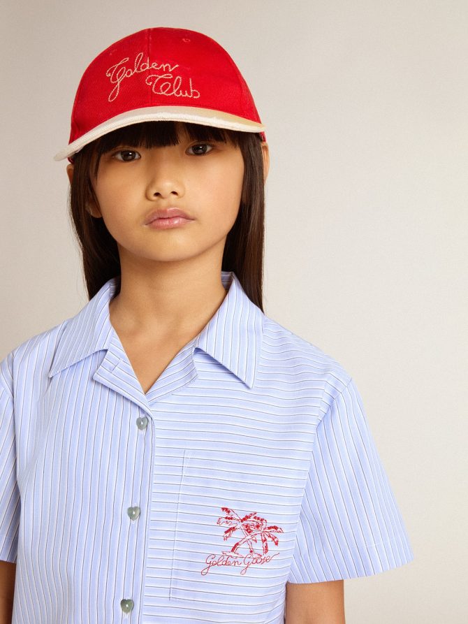 Girls’ cropped shirt in striped light blue cotton - Image 5