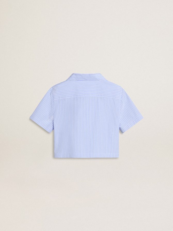 Girls’ cropped shirt in striped light blue cotton - Image 6