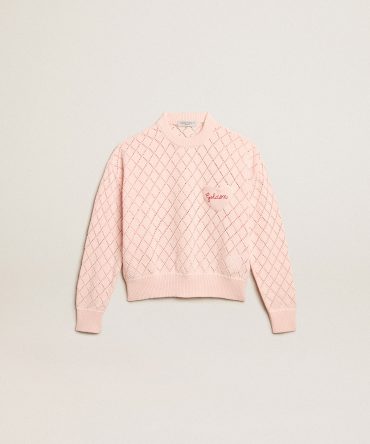 Cropped round-neck pullover with diamond pattern