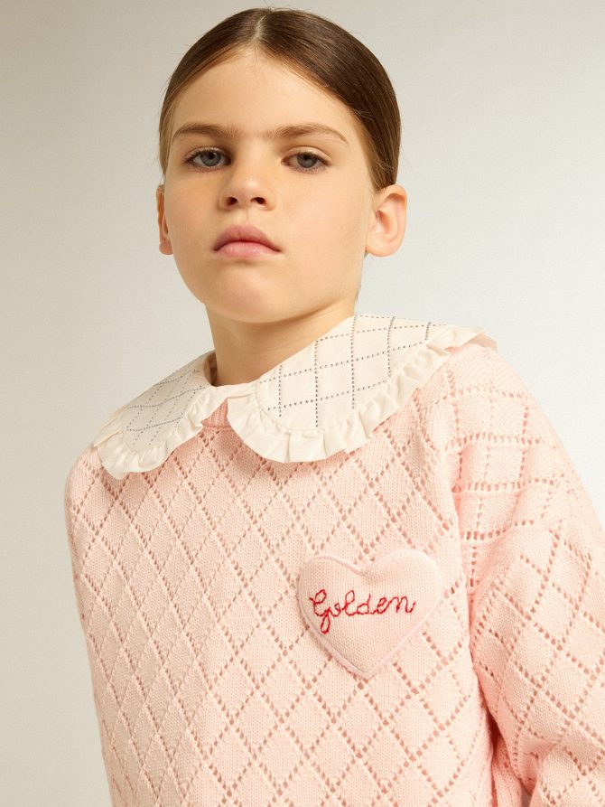 Cropped round-neck pullover with diamond pattern - Image 2