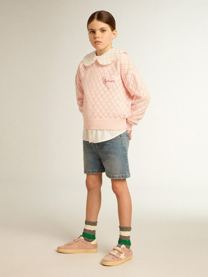 Cropped round-neck pullover with diamond pattern - Image 3