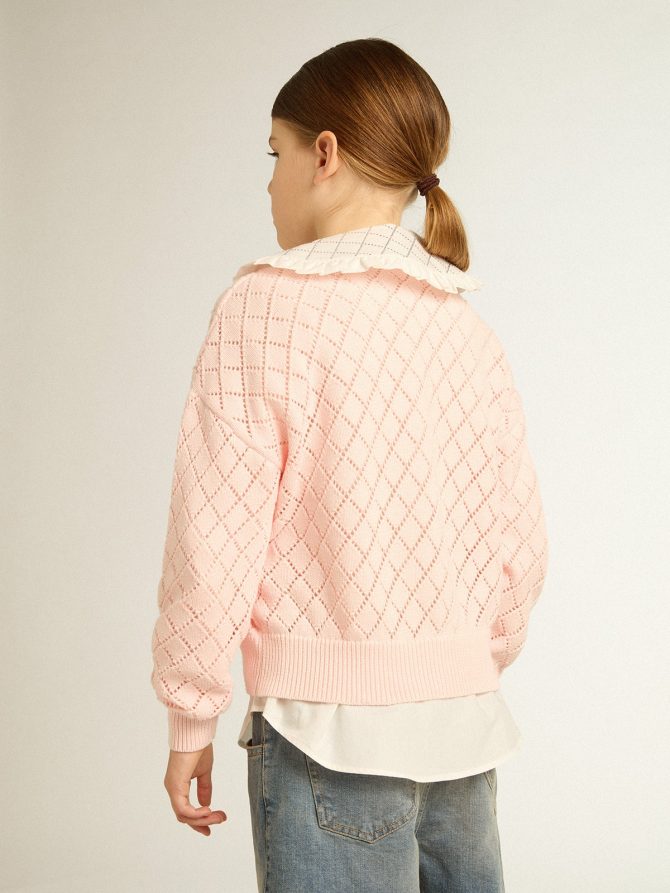 Cropped round-neck pullover with diamond pattern - Image 4