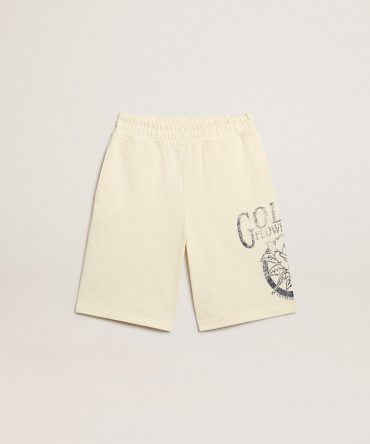 Boys’ Bermuda shorts in aged white with print on the front