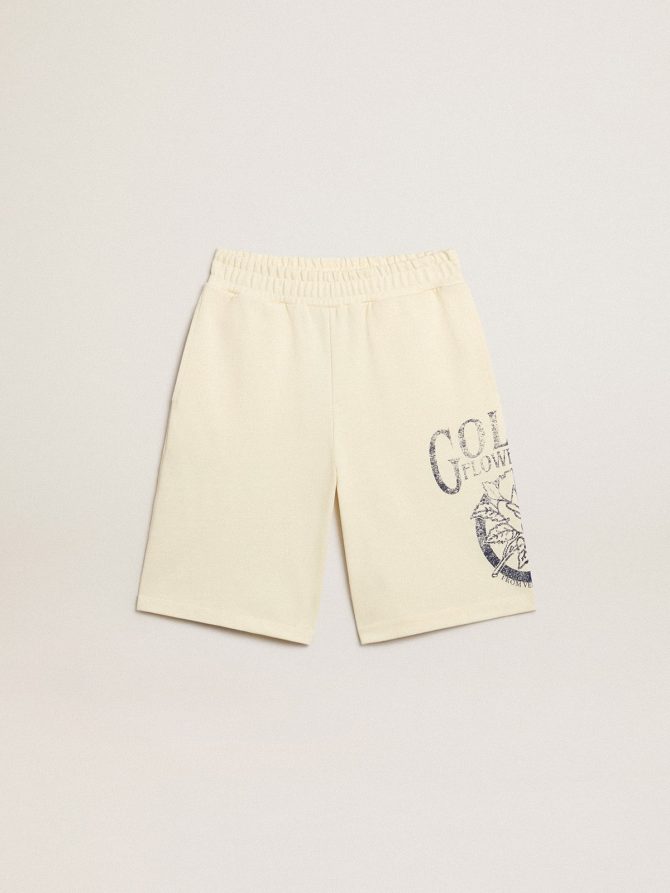 Boys’ Bermuda shorts in aged white with print on the front