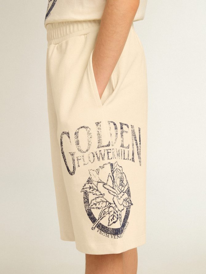 Boys’ Bermuda shorts in aged white with print on the front - Image 3
