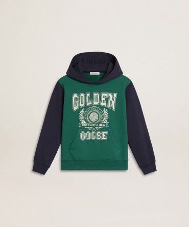 Boys’ green and blue sweatshirt with hood and print