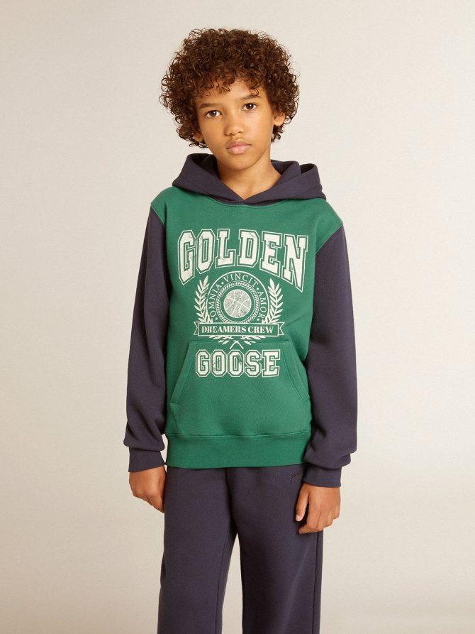 Boys’ green and blue sweatshirt with hood and print - Image 2