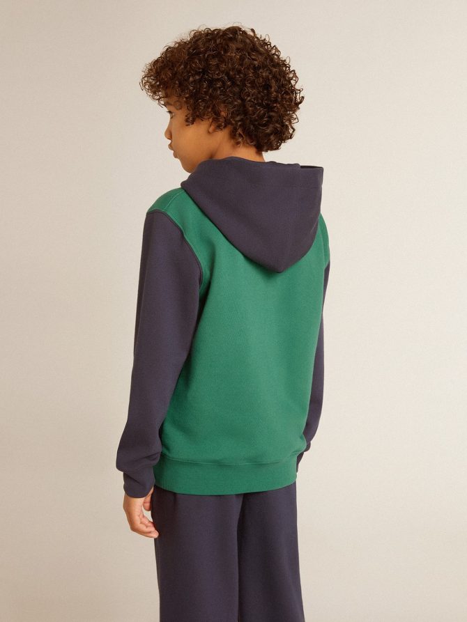 Boys’ green and blue sweatshirt with hood and print - Image 4