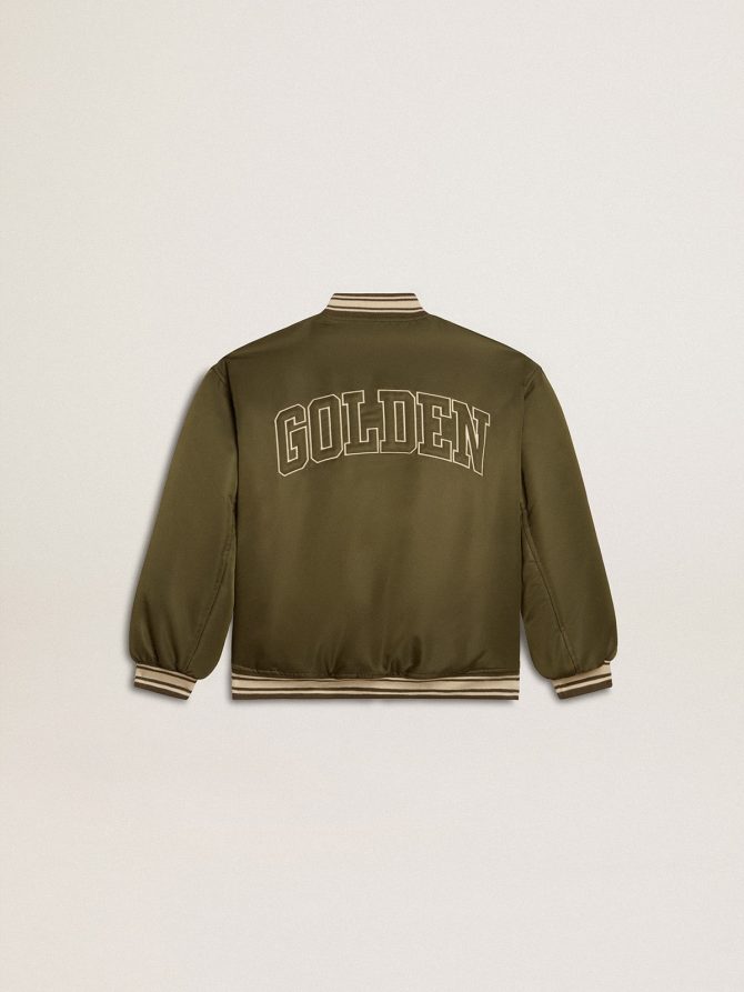 Kids military-green nylon bomber jacket with lettering on the back - Image 7
