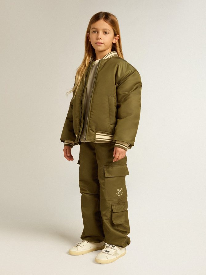 Kids cargo pants in military green - Image 2