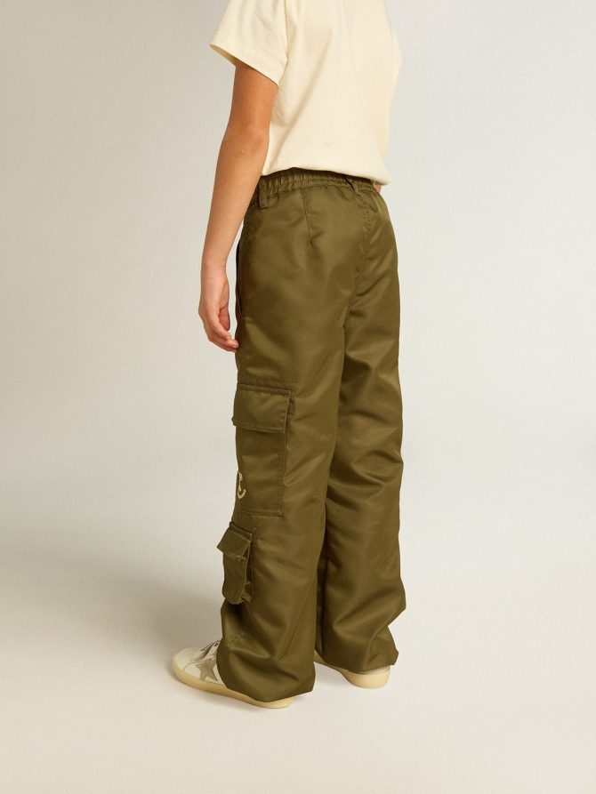 Kids cargo pants in military green - Image 3