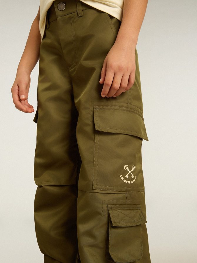 Kids cargo pants in military green - Image 4