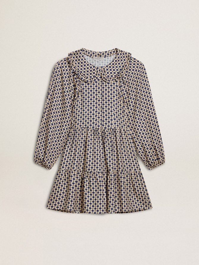 Girls’ dress with geometric print and removable collar
