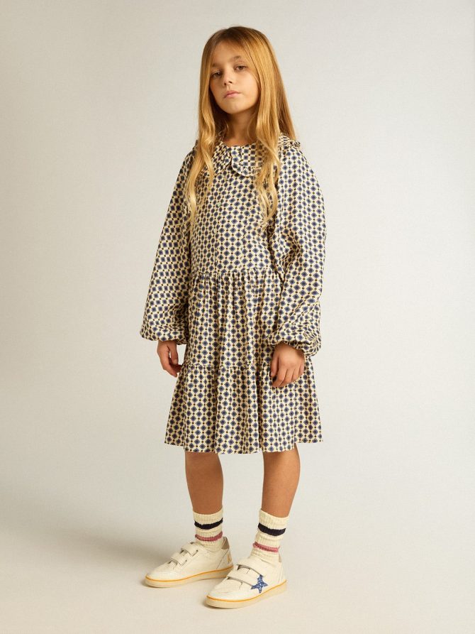 Girls’ dress with geometric print and removable collar - Image 2
