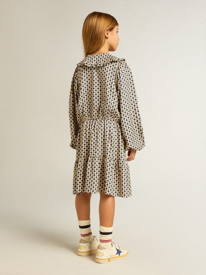 Girls’ dress with geometric print and removable collar - Image 4