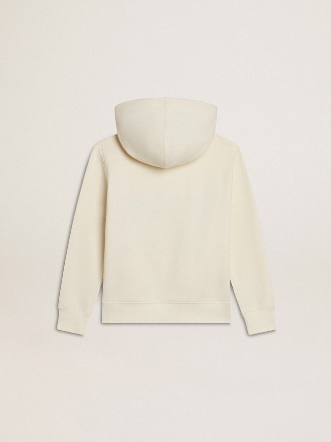 Hooded sweatshirt in worn white with Golden embroidery on the front - Image 2
