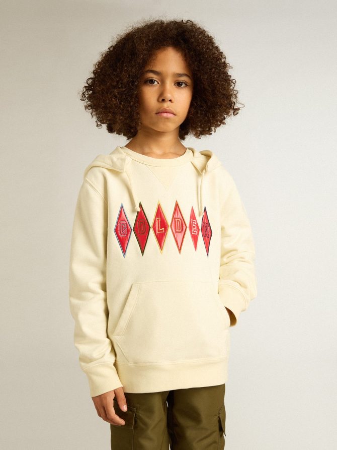 Hooded sweatshirt in worn white with Golden embroidery on the front - Image 3