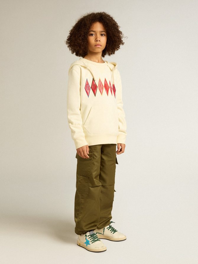 Hooded sweatshirt in worn white with Golden embroidery on the front - Image 4