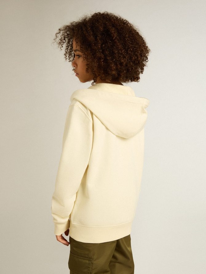 Hooded sweatshirt in worn white with Golden embroidery on the front - Image 5