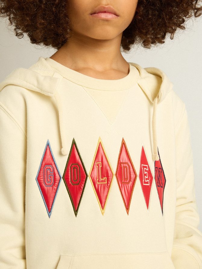 Hooded sweatshirt in worn white with Golden embroidery on the front - Image 6