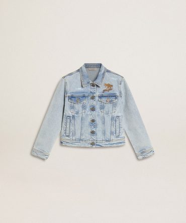 Light denim jacket with embroidery
