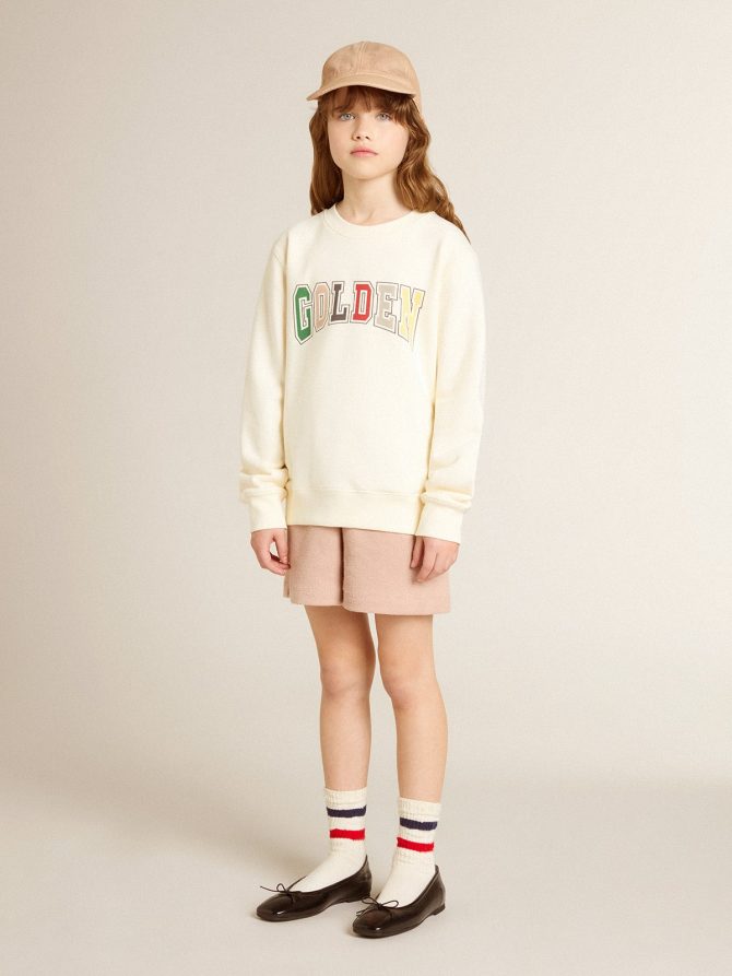 Sweatshirt in aged white with multicolor Golden lettering on the front - Image 3