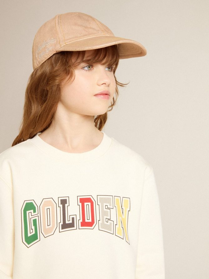 Sweatshirt in aged white with multicolor Golden lettering on the front - Image 5