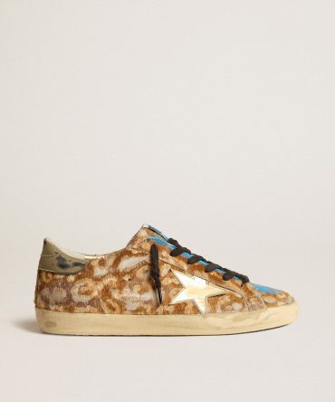 Men’s Super-Star LAB in leopard pony skin with gold star and gray heel tab