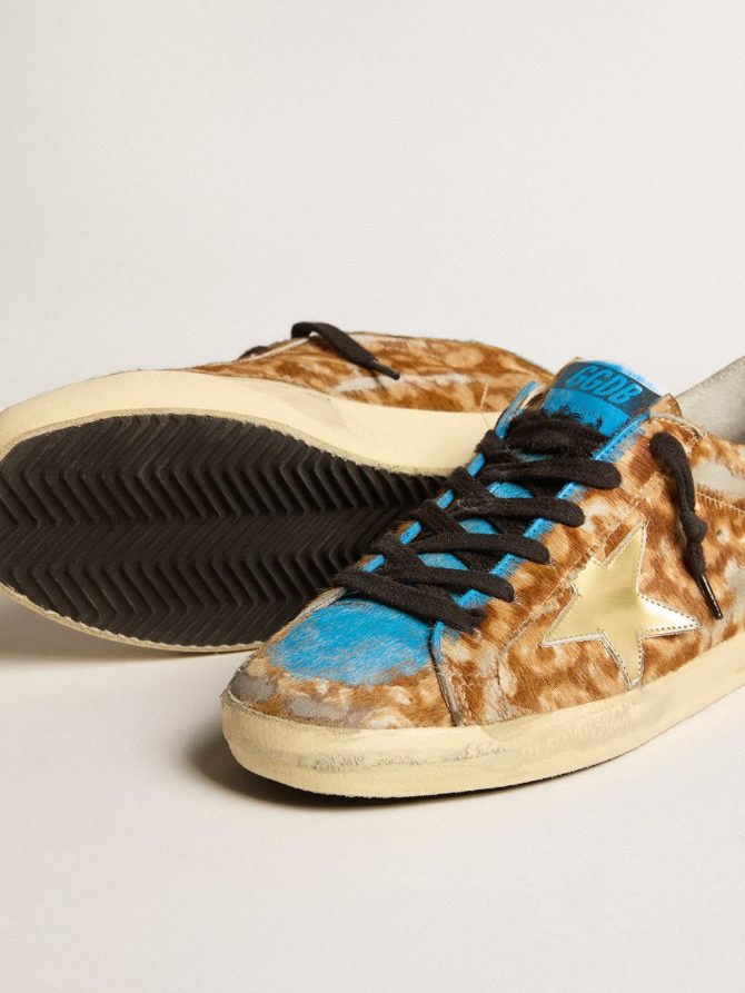 Men’s Super-Star LAB in leopard pony skin with gold star and gray heel tab - Image 3
