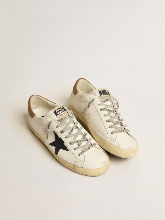 Men’s Super-Star in white leather with midnight-blue canvas star and tobacco leather heel tab - Image 2