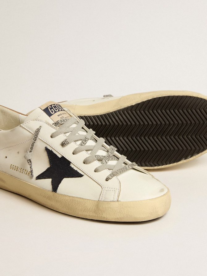 Men’s Super-Star in white leather with midnight-blue canvas star and tobacco leather heel tab - Image 4