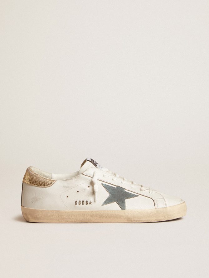 Men’s Super-Star with suede star and platinum snake-print leather heel tab