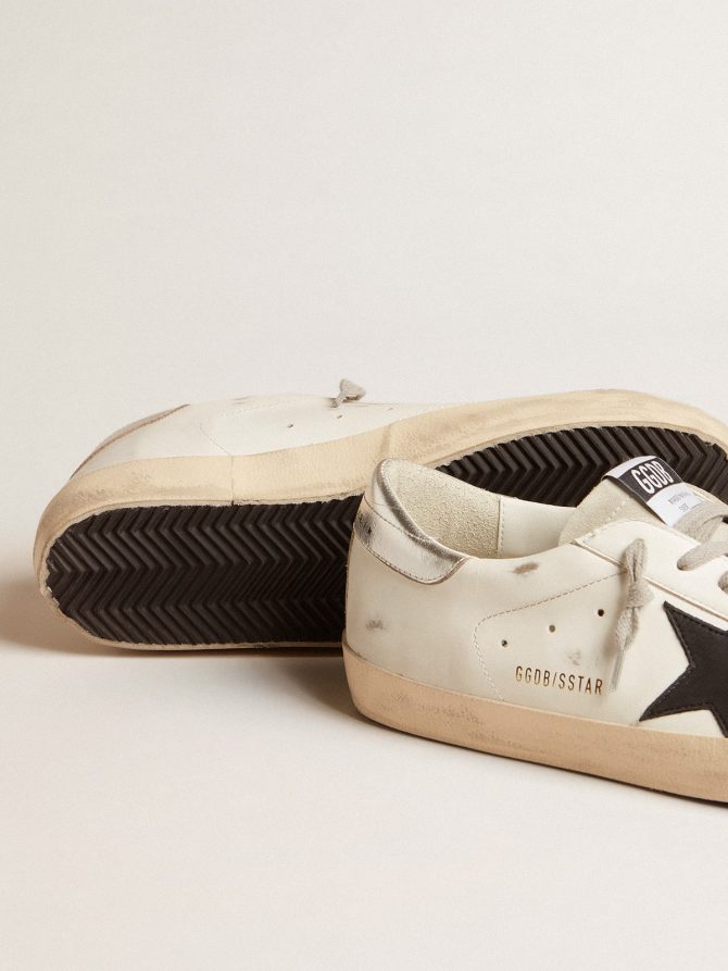 Men’s Super-Star in white leather with black nubuck star and silver metallic leather heel tab - Image 3