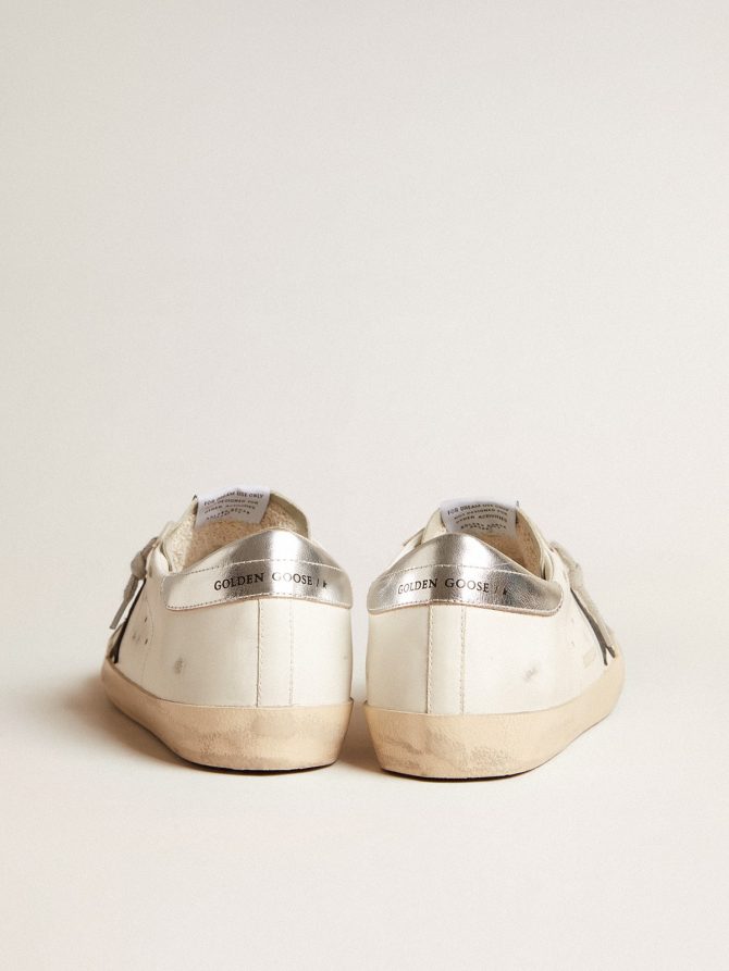 Men’s Super-Star in white leather with black nubuck star and silver metallic leather heel tab - Image 4