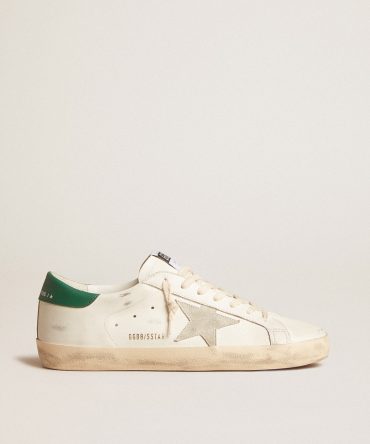 Super-Star in white leather with ice-gray suede star and green leather heel tab