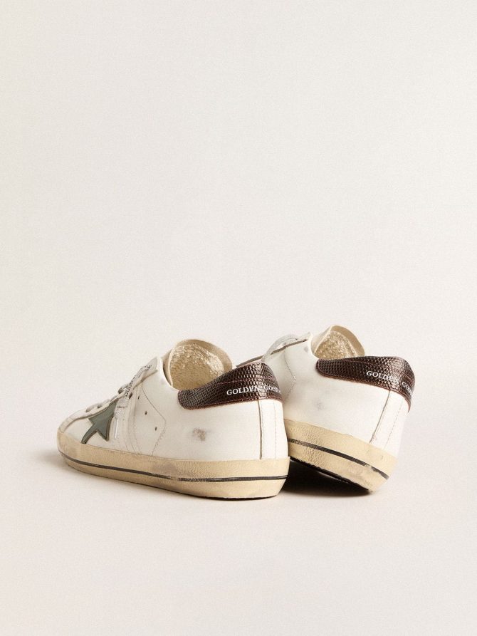 Men’s Super-Star in white leather with green star and animal-print heel tab - Image 4
