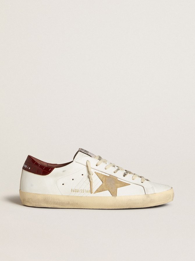 Men’s Super-Star with sand suede star and red croc-print leather heel tab
