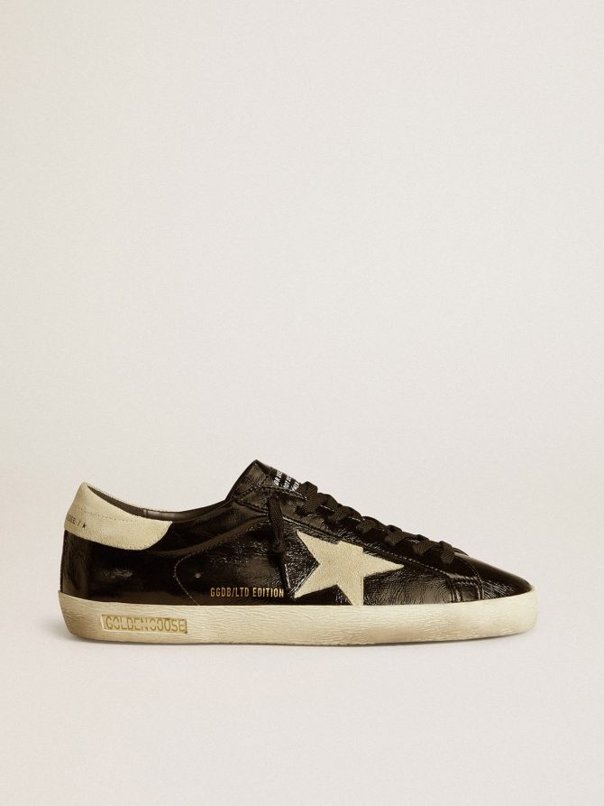 Men’s Super-Star LTD in black patent leather with suede star and heel tab
