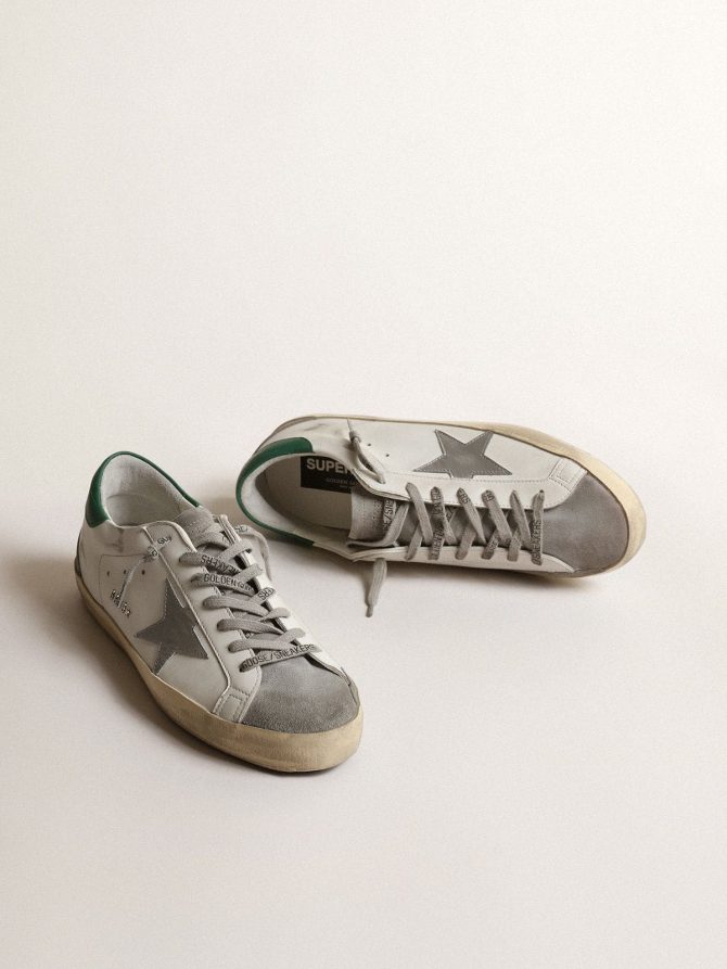 Men’s Super-Star in white leather with silver star and green heel tab - Image 2