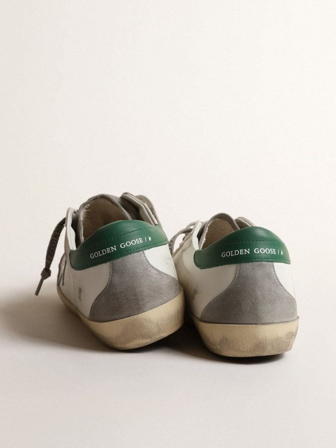 Men’s Super-Star in white leather with silver star and green heel tab - Image 4