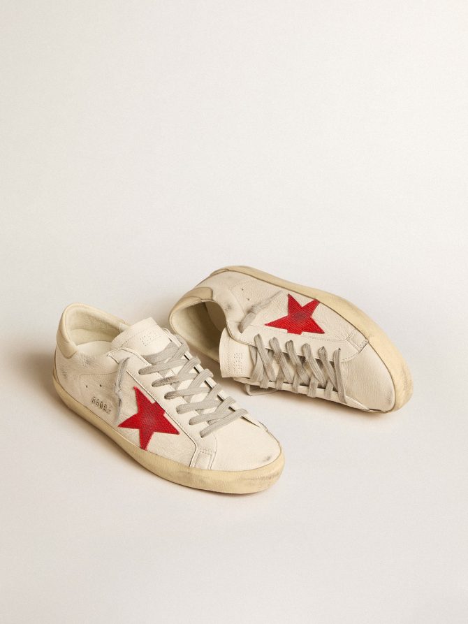 Men’s Super-Star in nappa with red star and cream leather heel tab - Image 2