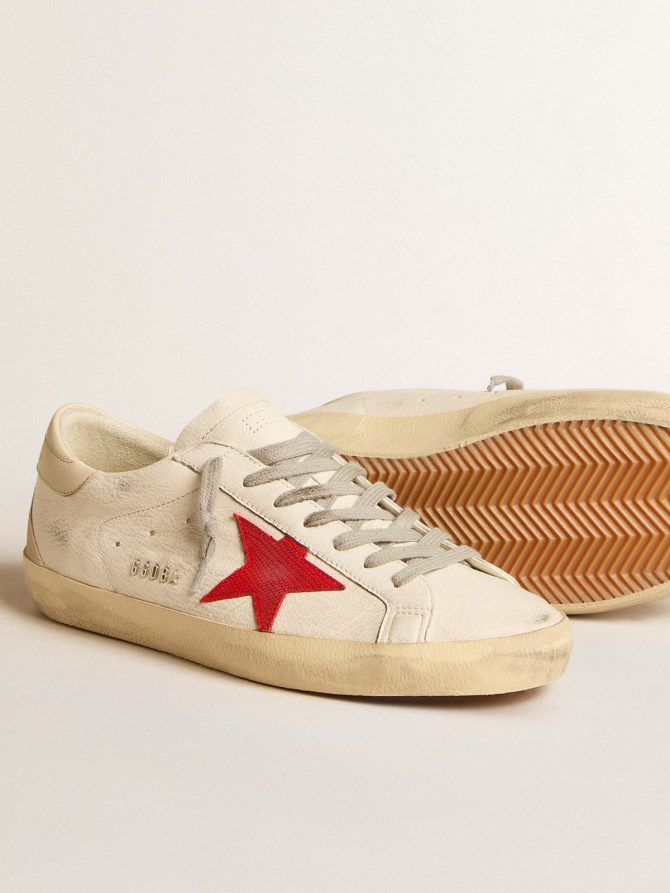Men’s Super-Star in nappa with red star and cream leather heel tab - Image 4