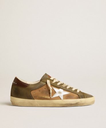 Super-Star LTD in green leather and tobacco-colored suede with silver star