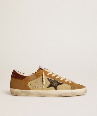 Men’s Super-Star in beige and caramel suede with black crackle leather star