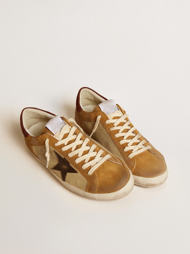 Men’s Super-Star in beige and caramel suede with black crackle leather star - Image 2