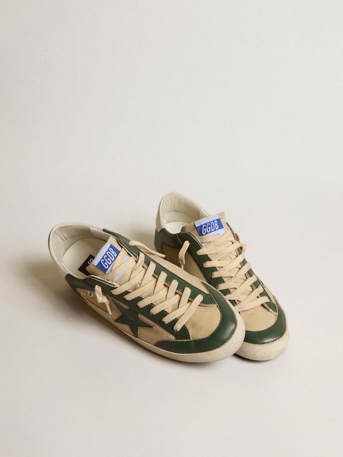 Men’s Super-Star LTD in cream mesh and green nappa with nappa star - Image 2